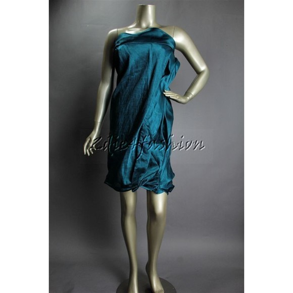$2295 NWT DONNA KARAN Electric Teal Sateen Strapless Dress 6 - Picture 2 of 7